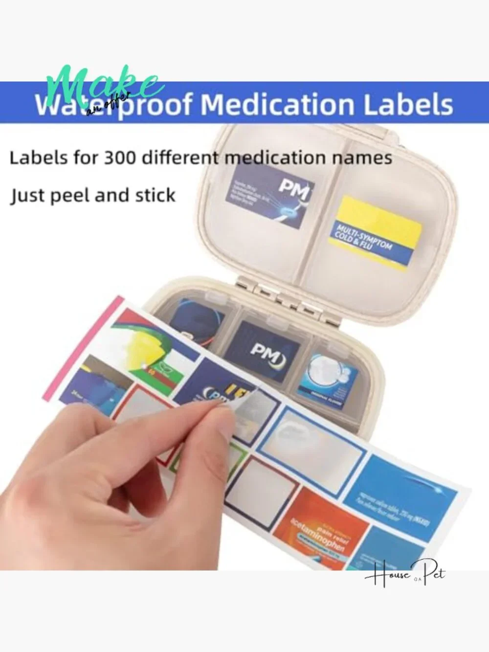 Pill Organizer with Labels Bling Travel Medicine Kit 8 Compartments Portable